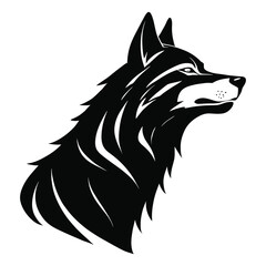 A striking, stylized profile view of a wolf's head.