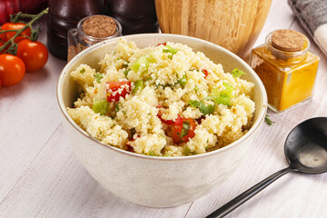 Vegan cuisine couscous with vegetables