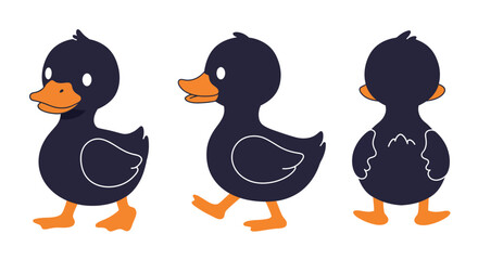 Fototapeta premium Cute cartoon duck character in playful poses with flat design style vector illustration