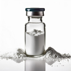 Vial of Vaccine Containing Drug Powder on White Background