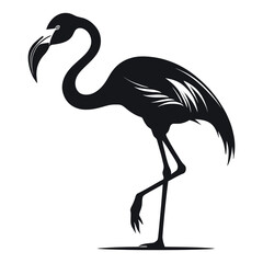 A striking, stylized silhouette of a flamingo against a plain white background. © Parvez