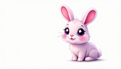 Obraz premium Cute Easter Bunny with Pink Ears and Big Eyes Illustration for Graphic Resource and Text Overlay Purpose Purpose