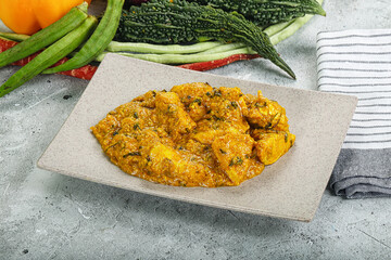 Spicy chicken masala in the bowl