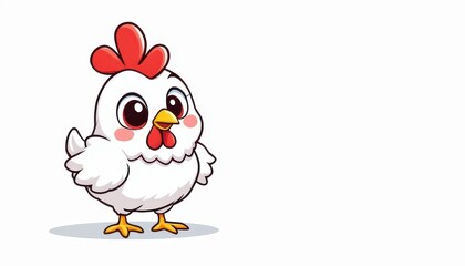 Obraz premium Cute Cartoon Chicken Standing on White Background Vector Illustration for Graphic Resource and Text Overlay Purpose Purpose