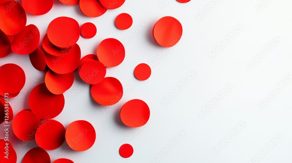 Poster red background with red circles on it. the circles are all different sizes and are scattered through