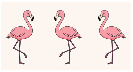 Fototapeta premium Pink flamingos standing gracefully in minimalist style vector art
