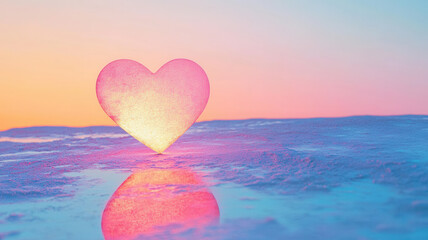 Fototapeta premium large glowing heart casts shadow on pastel background, evoking warmth and love