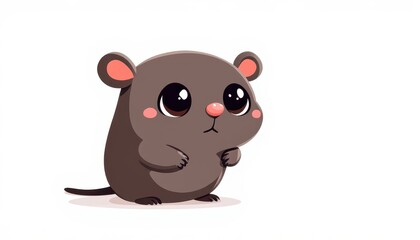 Naklejka premium Cute Cartoon Mouse Character with Big Eyes Posing on White Background for Graphic Resource and Text Overlay Purpose Purpose
