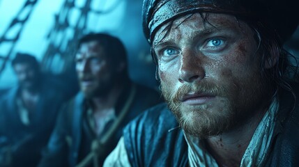Fototapeta premium Sailors confront challenges at sea, showcasing determination and camaraderie