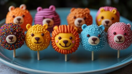Colorful cake pops shaped like friendly animals create a festive atmosphere