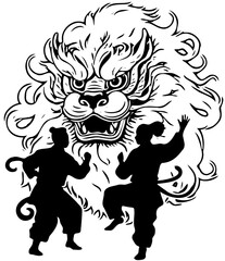 lion dance silhouette vector