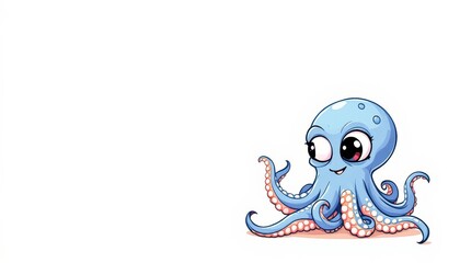 Fototapeta premium Cute Cartoon Octopus Illustration with Big Eyes and Playful Smile for Graphic Resource and Text Overlay Purpose Purpose