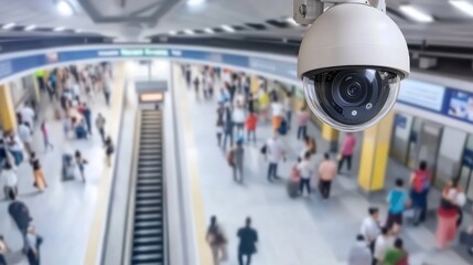 Security camera in public transportation with blurred background