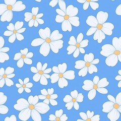 Repetitive colorful flower pattern for Spring theme fabric design.