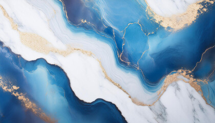 Fototapeta premium Elegant blue and white marble surface with gentle gold veining, chic and luxurious backdrop.