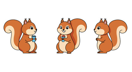 Fototapeta premium Cute cartoon squirrel character in three poses minimal vector illustration