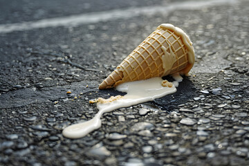 Melted ice cream dropped on the asphalt