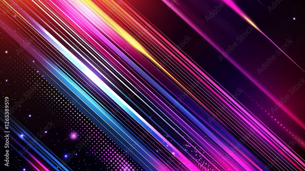 Poster A Vibrant Vector Background for Event Design. Dynamic Gradient Lines in Pink, Purple, and Blue on a Dark Backdrop. Abstract, Futuristic, and Glowing Line Pattern with Copy Space. Modern Technology Vec