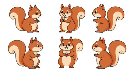 Fototapeta premium Cute animated squirrel character in flat design style showcasing playful poses vector art