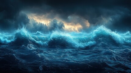 Fototapeta premium Stormy ocean waves at night with dramatic clouds