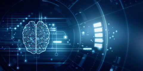 2d illustration Concept of thinking, background with brain, Abstract Artificial intelligence. Technology web background