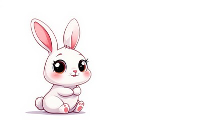 Obraz premium Cute Cartoon Rabbit Sitting White Bunny with Big Eyes Illustration for Graphic Resource and Text Overlay Purpose Purpose
