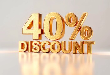 Bright Golden Text Showcasing a Forty Percent Discount on a Sleek Surface. Generative AI