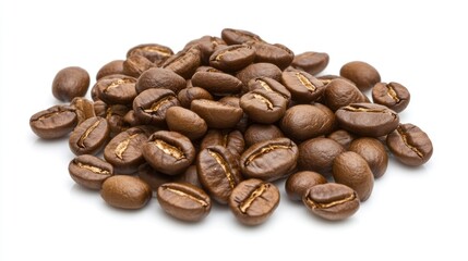 Fototapeta premium Pile of Roasted Coffee Beans Isolated on a White Background Closeup