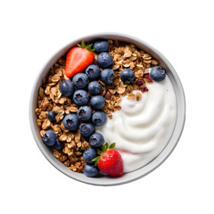 Bowl of yogurt granola & berry isolated png on transparent background