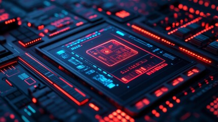 Obraz premium Futuristic Cyberpunk Interface with AI and Firewall Elements