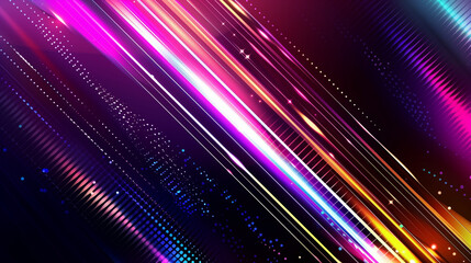 A Vibrant Vector Background for Event Design. Dynamic Gradient Lines in Pink, Purple, and Blue on a Dark Backdrop. Abstract, Futuristic, and Glowing Line Pattern with Copy Space. Modern Technology Vec