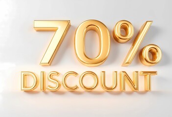 Bright Golden 70 Percent Discount Sign Shining Against White Background. Generative AI