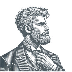 Gentlemans Profile. Vintage black and white hand drawn engraving style vector illustration.