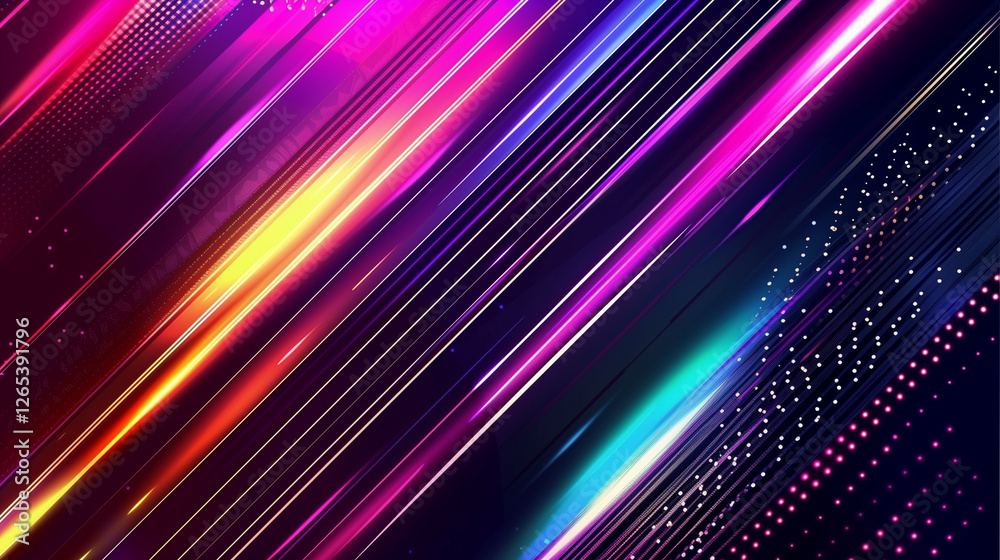 Poster A Vibrant Vector Background for Event Design. Dynamic Gradient Lines in Pink, Purple, and Blue on a Dark Backdrop. Abstract, Futuristic, and Glowing Line Pattern with Copy Space. Modern Technology Vec