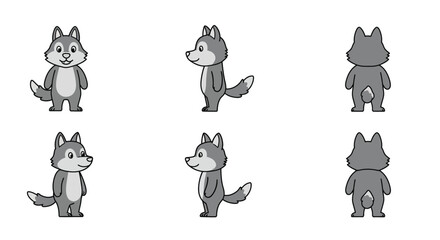 Cute cartoon wolf character transformation in flat style vector art