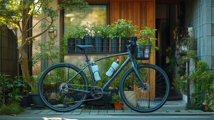 Fototapeta premium Urban bike parked at Japanese home entrance