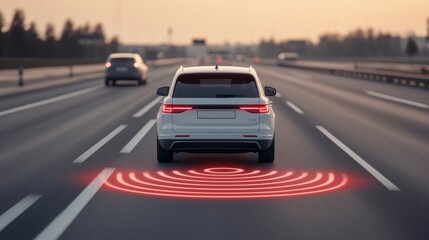 Fototapeta premium Smart Electric Vehicle on Highway with Autonomous Technology Features