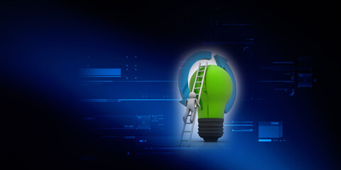 3d rendering fluorescent cfl lamp with technician 
