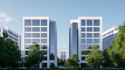 Obraz premium Modern Architectural Visualization with Greenery Surrounding Buildings