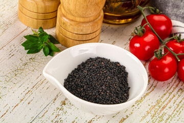 Black sesame seeds in the bowl