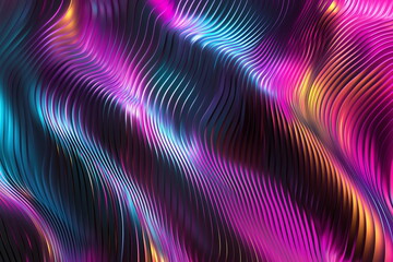 Obraz premium Vibrant abstract waves of glowing neon light flow seamlessly against a dark background, creating a futuristic and dynamic aesthetic. Use for business, banner, advertising.