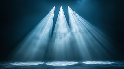 Stage lighting illuminates empty stage, smoky background, event backdrop