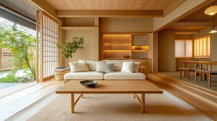 Serene japanese interior showcases natural light and minimalist design