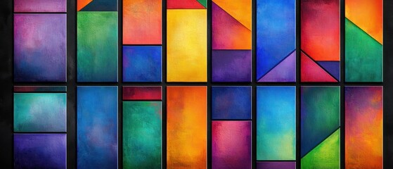 Fototapeta premium Vibrant Geometric Abstract Art with Colorful Blocks and Triangles