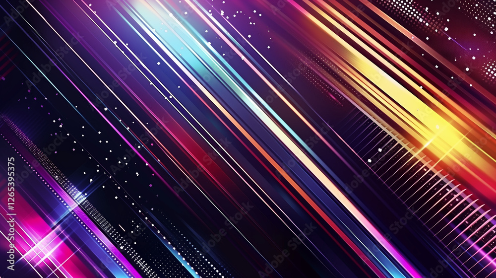 Poster A Vibrant Vector Background for Event Design. Dynamic Gradient Lines in Pink, Purple, and Blue on a Dark Backdrop. Abstract, Futuristic, and Glowing Line Pattern with Copy Space. Modern Technology Vec
