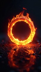 Blazing ring radiating heat and light on dark surface, warmth, heat, ring