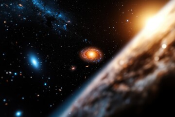 Fototapeta premium An awe-inspiring view of a spiral galaxy against the backdrop of deep space, illustrating the vastness of the universe and our place within it.