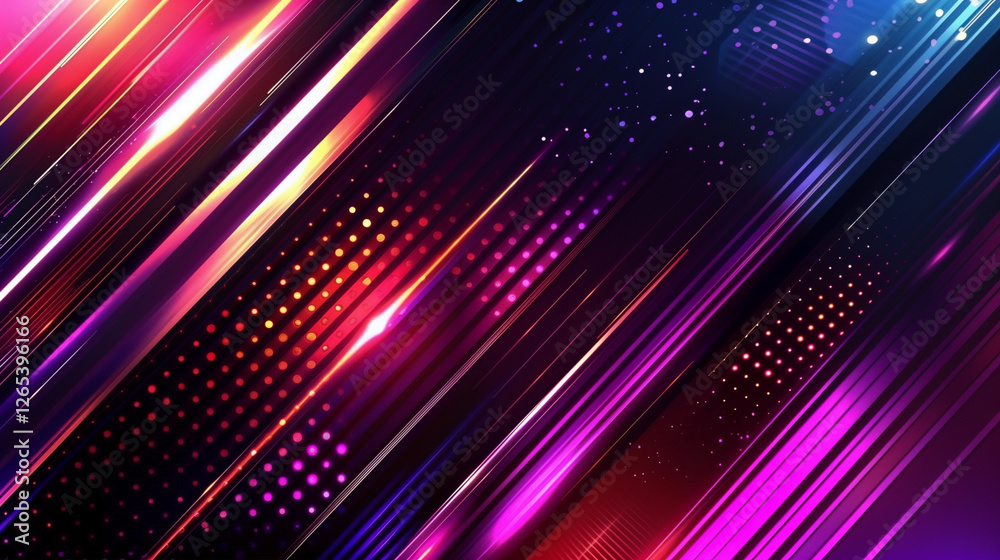Poster A Vibrant Vector Background for Event Design. Dynamic Gradient Lines in Pink, Purple, and Blue on a Dark Backdrop. Abstract, Futuristic, and Glowing Line Pattern with Copy Space. Modern Technology Vec