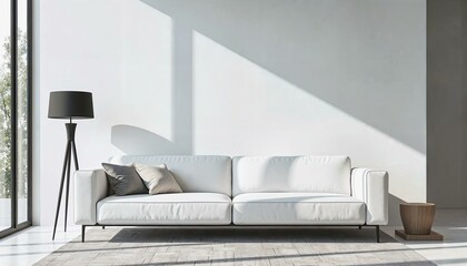 Sleek white couch in a minimalist living space with elegant decor