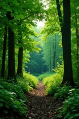 Obraz premium Dense foliage of green trees in a forest clearing, nature reserve, trees, wild